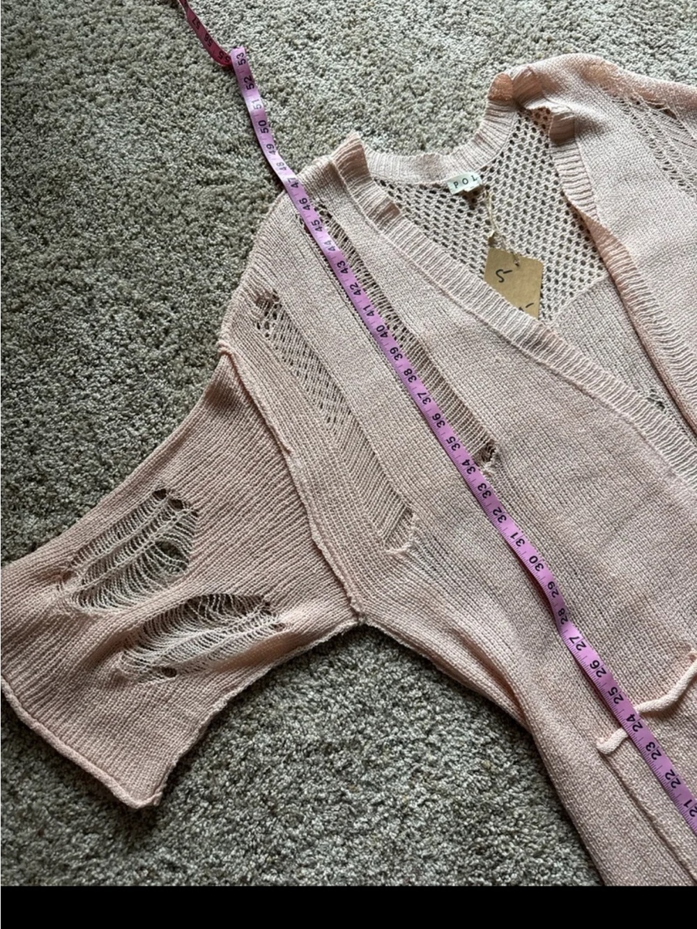 NWT POL oversized Open front Distressed Peachy Pink Duster Cardigan size Small - Picture 12 of 12